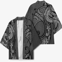 Polynesia Manta Ray Tattoo Kimono Tropical Plumeria Gray Polynesian Pattern LT14 - Polynesian Pride