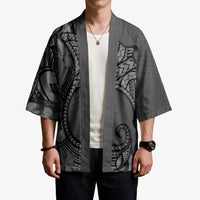 Polynesia Manta Ray Tattoo Kimono Tropical Plumeria Gray Polynesian Pattern LT14 - Polynesian Pride
