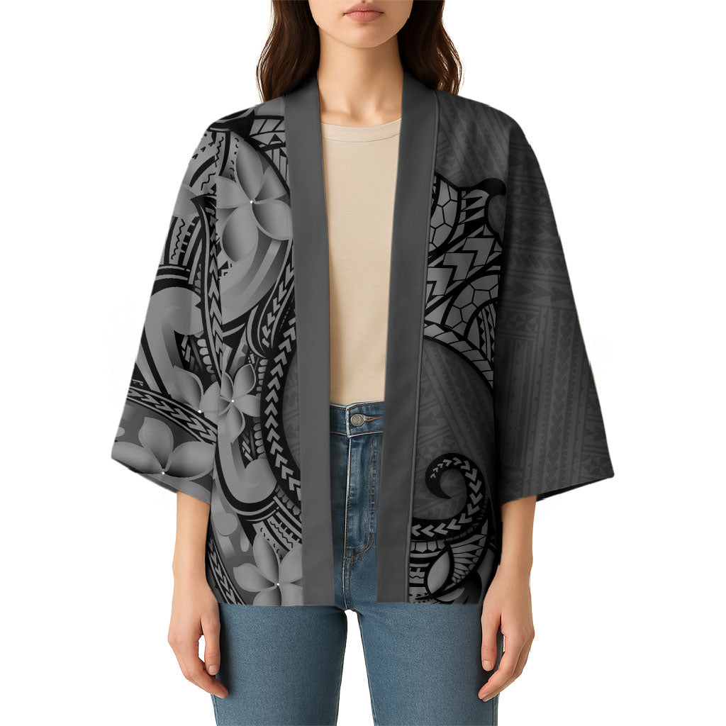 Polynesia Manta Ray Tattoo Kimono Tropical Plumeria Gray Polynesian Pattern LT14 - Polynesian Pride