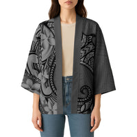 Polynesia Manta Ray Tattoo Kimono Tropical Plumeria Gray Polynesian Pattern LT14 - Polynesian Pride