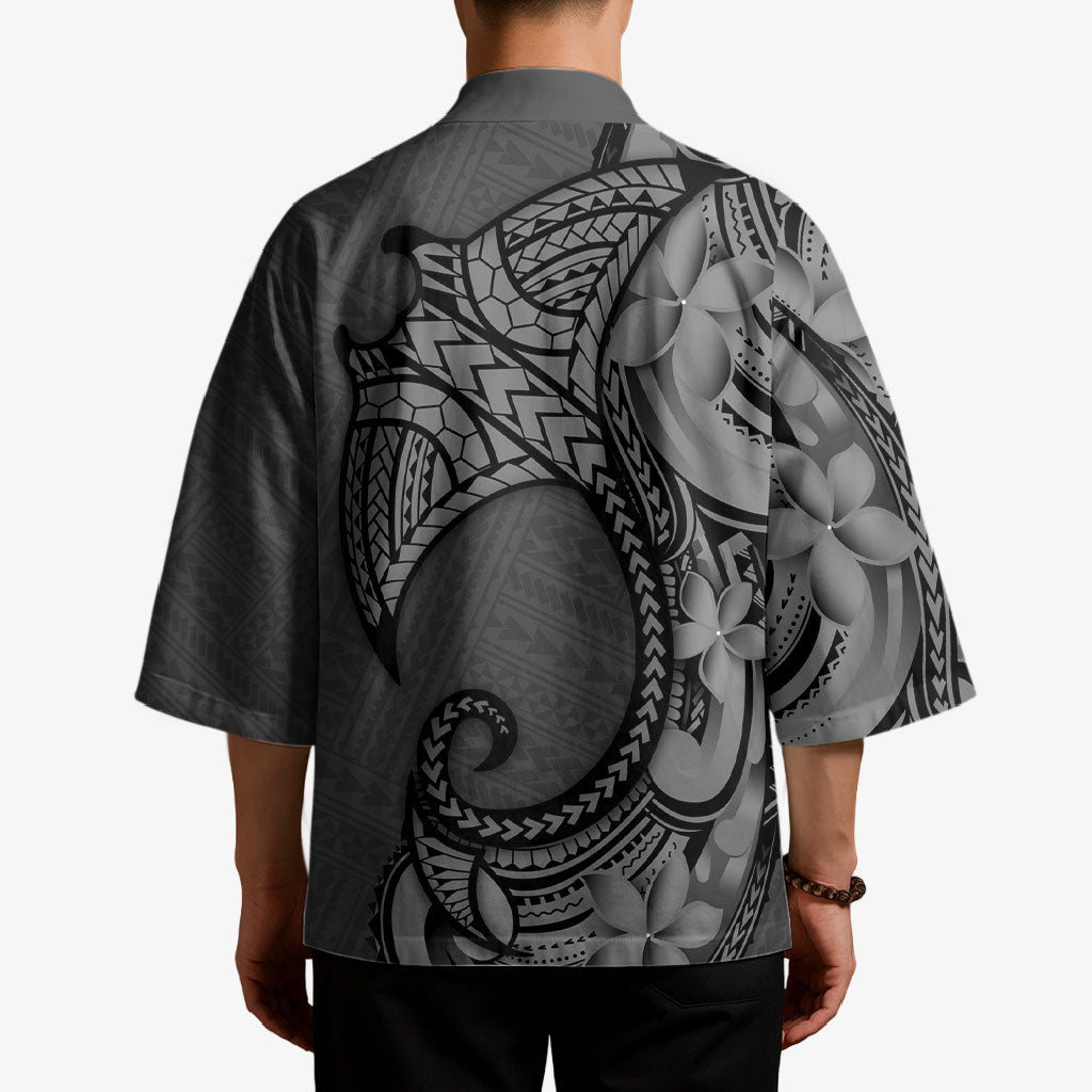 Polynesia Manta Ray Tattoo Kimono Tropical Plumeria Gray Polynesian Pattern LT14 - Polynesian Pride