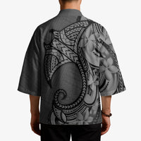 Polynesia Manta Ray Tattoo Kimono Tropical Plumeria Gray Polynesian Pattern LT14 - Polynesian Pride