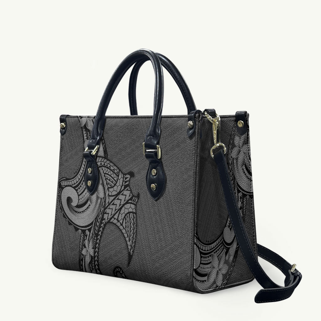 Polynesia Manta Ray Tattoo Leather Bag Tropical Plumeria Gray Polynesian Pattern LT14 Gray - Polynesian Pride