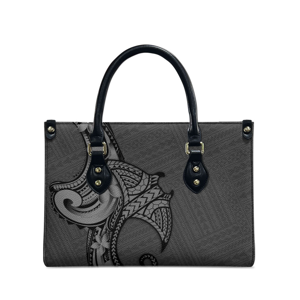 Polynesia Manta Ray Tattoo Leather Bag Tropical Plumeria Gray Polynesian Pattern LT14 - Polynesian Pride