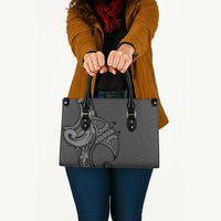 Polynesia Manta Ray Tattoo Leather Bag Tropical Plumeria Gray Polynesian Pattern LT14 - Polynesian Pride