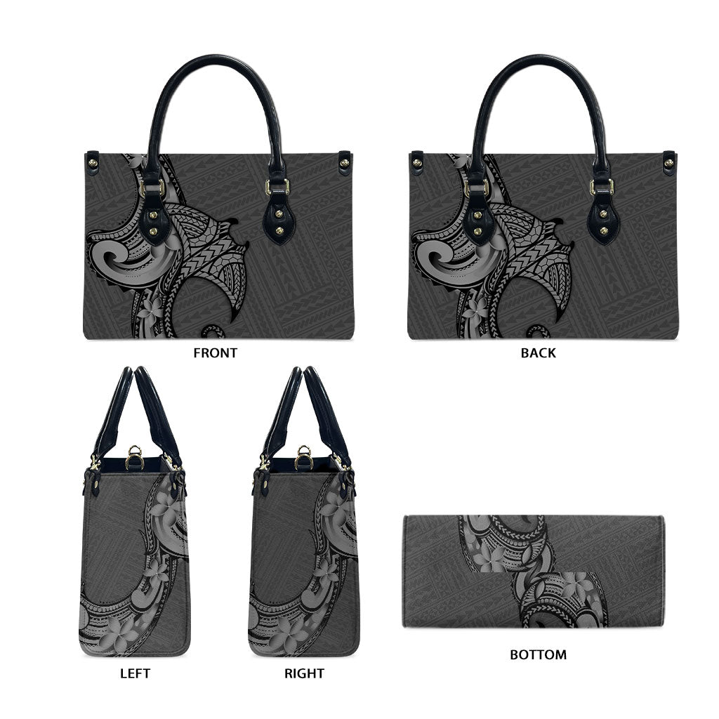 Polynesia Manta Ray Tattoo Leather Bag Tropical Plumeria Gray Polynesian Pattern LT14 - Polynesian Pride