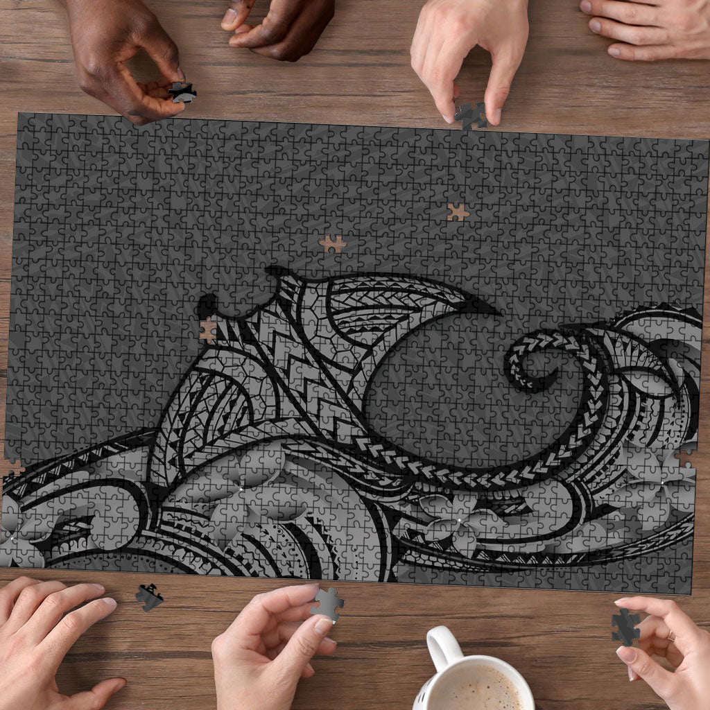Polynesia Manta Ray Tattoo Puzzle Tropical Plumeria Gray Polynesian Pattern LT14 - Polynesian Pride