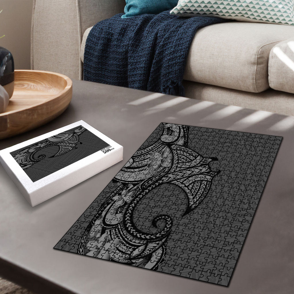 Polynesia Manta Ray Tattoo Puzzle Tropical Plumeria Gray Polynesian Pattern LT14 - Polynesian Pride