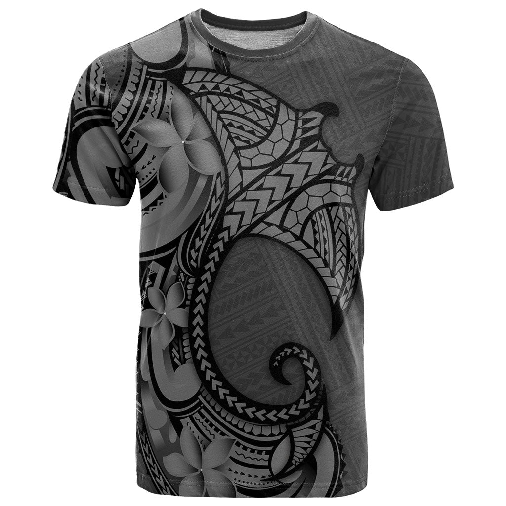 Polynesia Manta Ray Tattoo T Shirt Tropical Plumeria Gray Polynesian Pattern