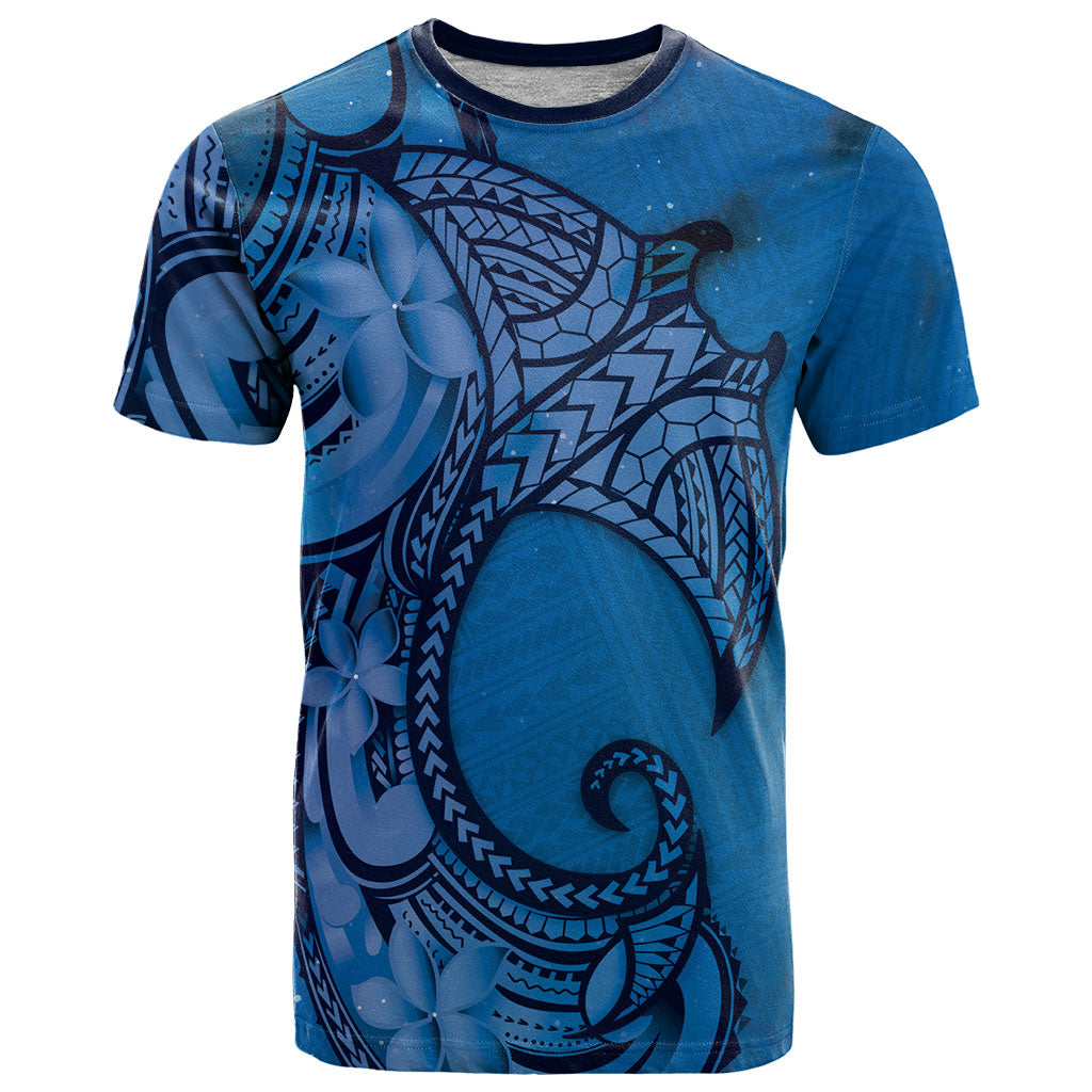 Polynesia Manta Ray Tattoo T Shirt Tropical Plumeria Blue Polynesian Pattern