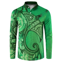 Polynesia Manta Ray Tattoo Button Sweatshirt Tropical Plumeria Green Polynesian Pattern LT14 Green - Polynesian Pride