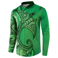 Polynesia Manta Ray Tattoo Button Sweatshirt Tropical Plumeria Green Polynesian Pattern LT14 - Polynesian Pride