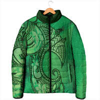 Polynesia Manta Ray Tattoo Padded Jacket Tropical Plumeria Green Polynesian Pattern LT14 - Polynesian Pride