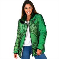 Polynesia Manta Ray Tattoo Padded Jacket Tropical Plumeria Green Polynesian Pattern LT14 Women Green - Polynesian Pride