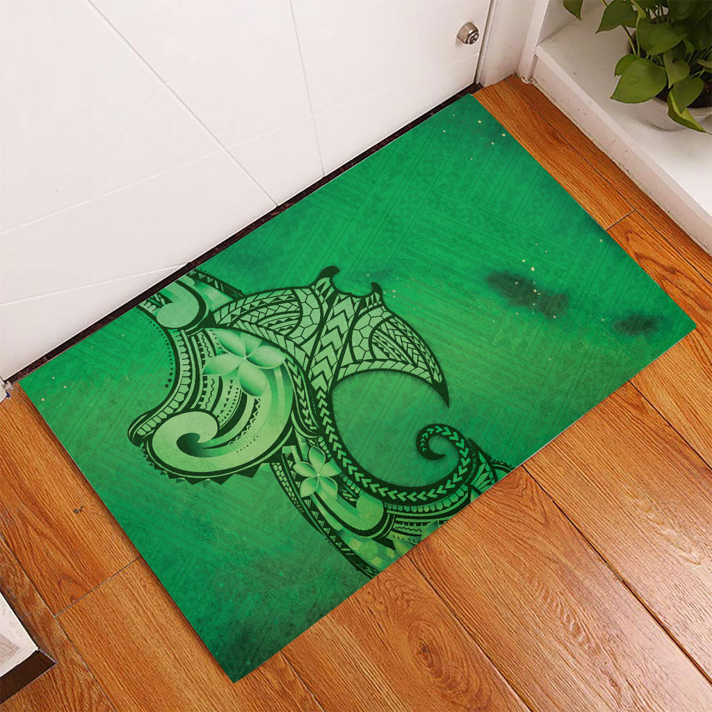 Polynesia Manta Ray Tattoo Rubber Doormat Tropical Plumeria Green Polynesian Pattern LT14 - Polynesian Pride