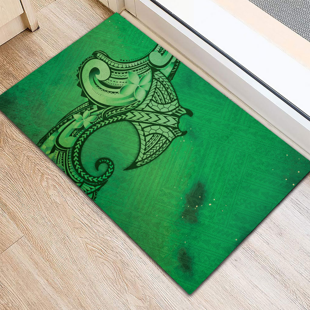 Polynesia Manta Ray Tattoo Rubber Doormat Tropical Plumeria Green Polynesian Pattern LT14 - Polynesian Pride