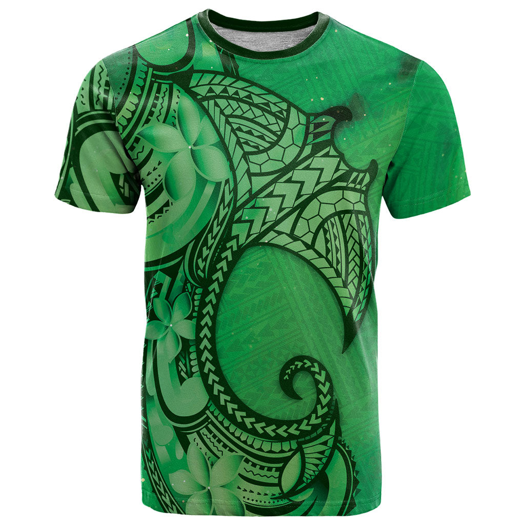 Polynesia Manta Ray Tattoo T Shirt Tropical Plumeria Green Polynesian Pattern