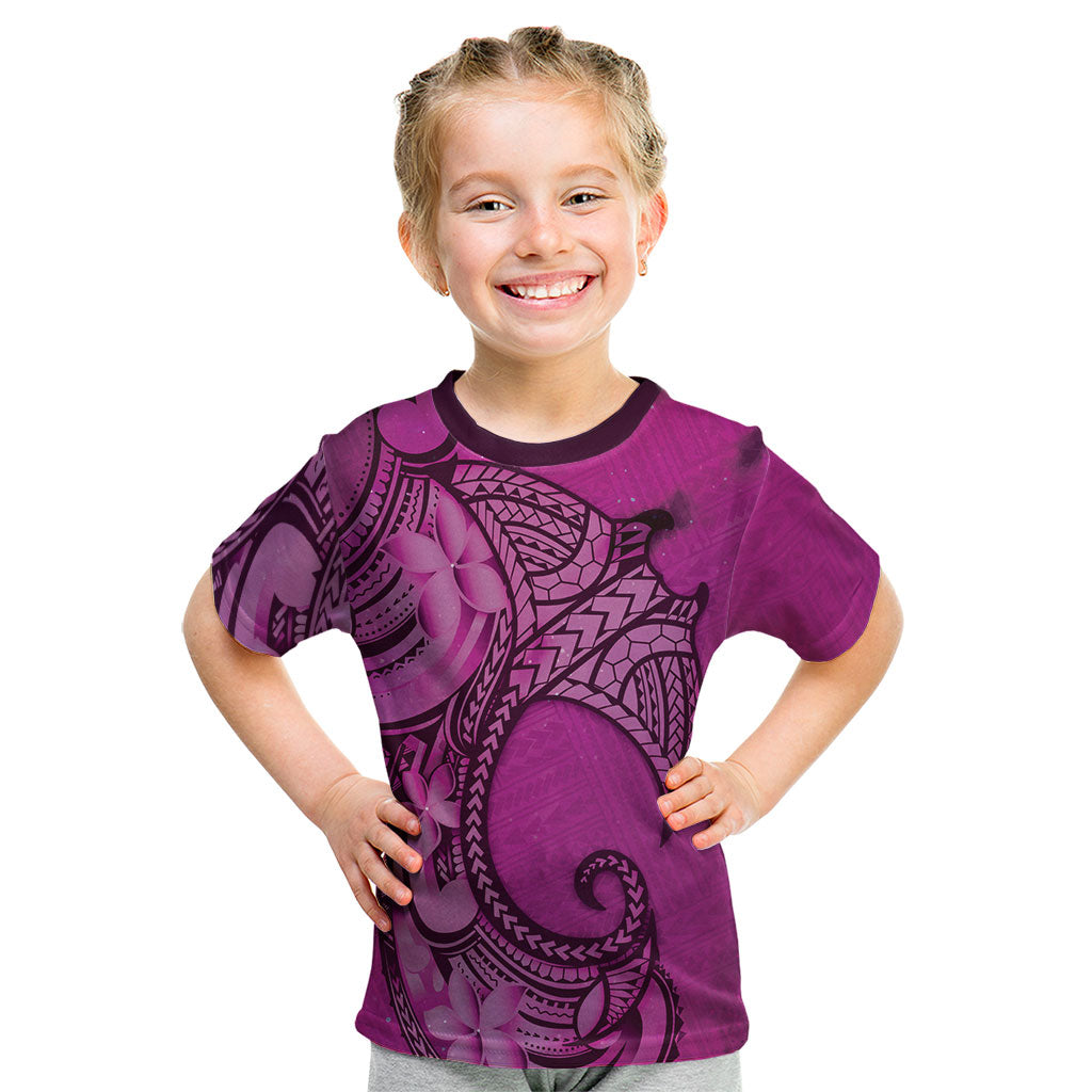 Polynesia Manta Ray Tattoo Kid T Shirt Tropical Plumeria Pink Polynesian Pattern