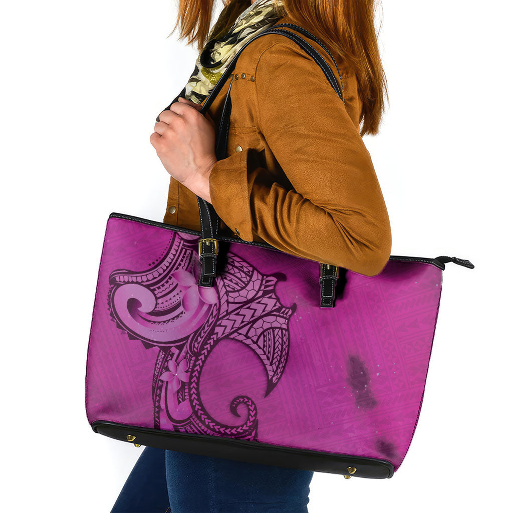 Polynesia Manta Ray Tattoo Leather Tote Bag Tropical Plumeria Pink Polynesian Pattern LT14 Pink - Polynesian Pride