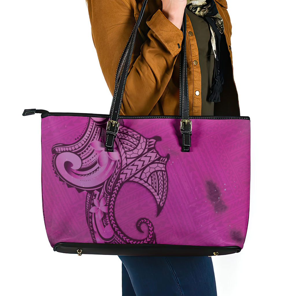 Polynesia Manta Ray Tattoo Leather Tote Bag Tropical Plumeria Pink Polynesian Pattern LT14 - Polynesian Pride