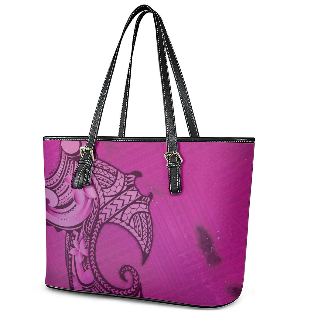 Polynesia Manta Ray Tattoo Leather Tote Bag Tropical Plumeria Pink Polynesian Pattern LT14 - Polynesian Pride