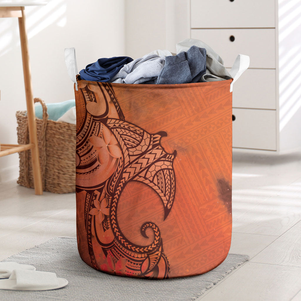 Polynesia Manta Ray Tattoo Laundry Basket Tropical Plumeria Orange Polynesian Pattern LT14 Orange - Polynesian Pride