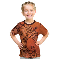 Polynesia Manta Ray Tattoo Kid T Shirt Tropical Plumeria Orange Polynesian Pattern
