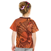 Polynesia Manta Ray Tattoo Kid T Shirt Tropical Plumeria Orange Polynesian Pattern