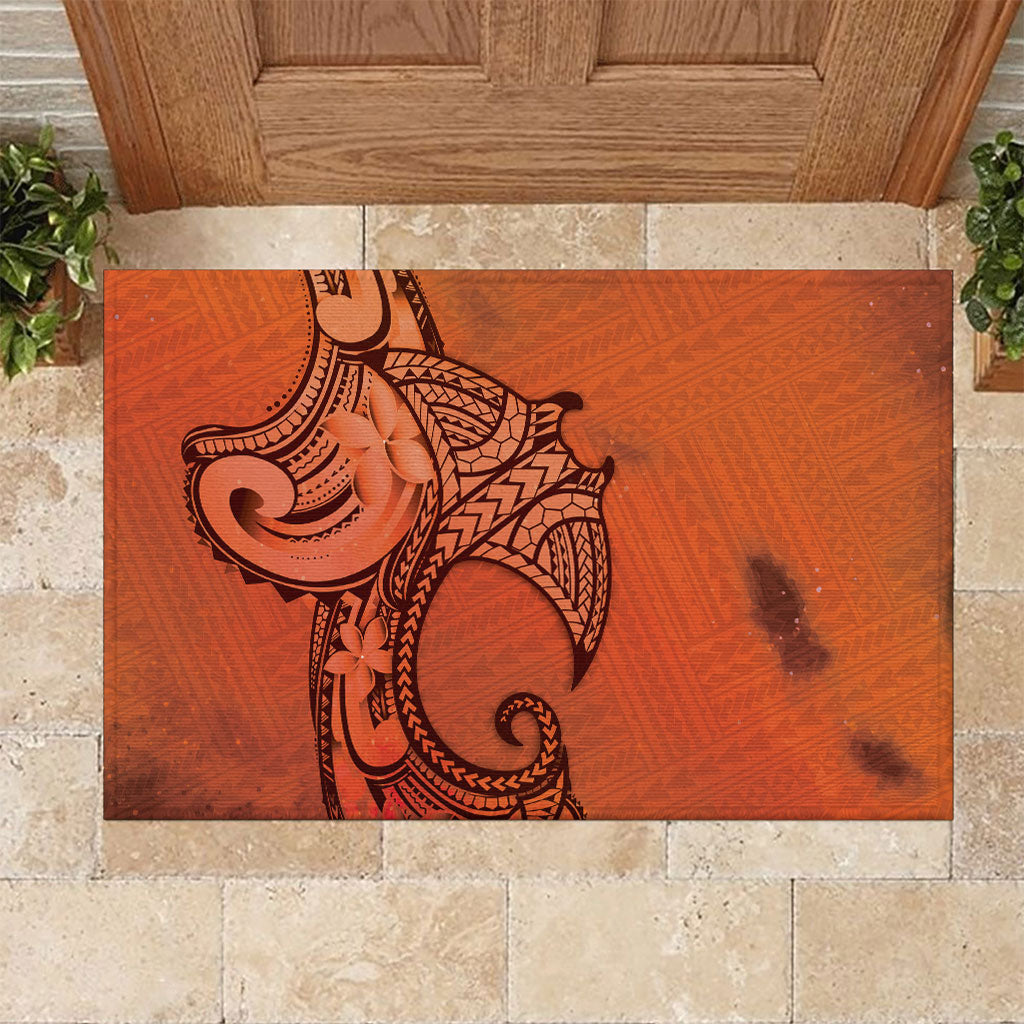 Polynesia Manta Ray Tattoo Rubber Doormat Tropical Plumeria Orange Polynesian Pattern LT14 Orange - Polynesian Pride