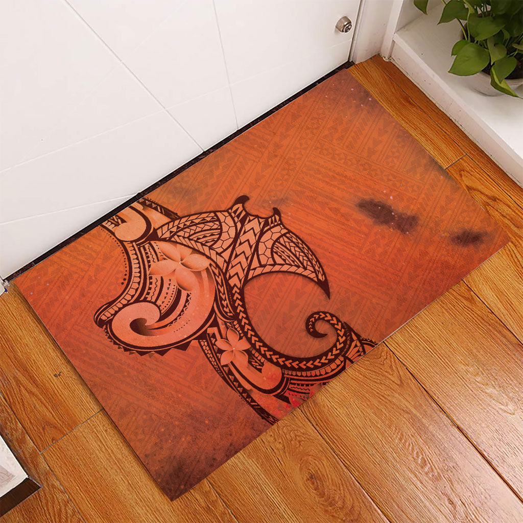 Polynesia Manta Ray Tattoo Rubber Doormat Tropical Plumeria Orange Polynesian Pattern LT14 - Polynesian Pride