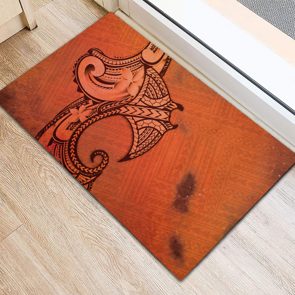 Polynesia Manta Ray Tattoo Rubber Doormat Tropical Plumeria Orange Polynesian Pattern LT14 - Polynesian Pride