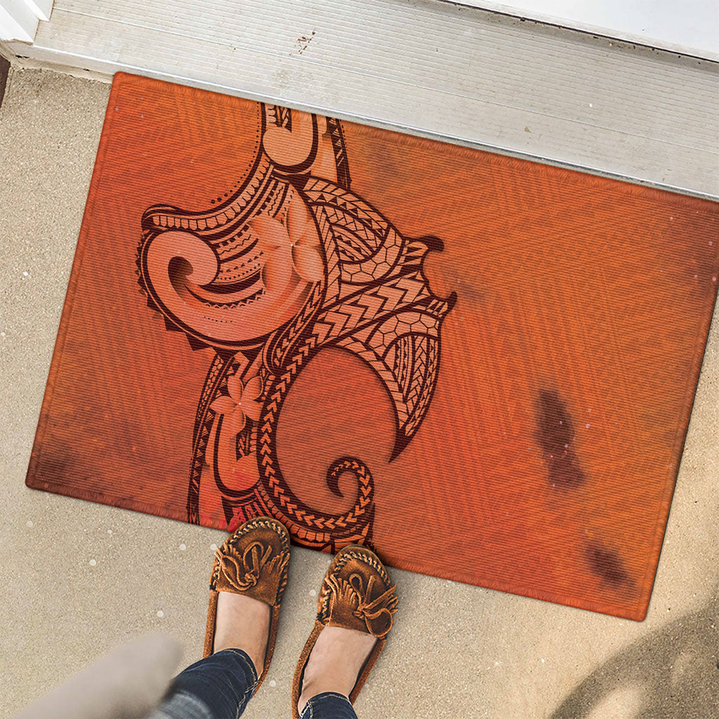 Polynesia Manta Ray Tattoo Rubber Doormat Tropical Plumeria Orange Polynesian Pattern LT14 - Polynesian Pride