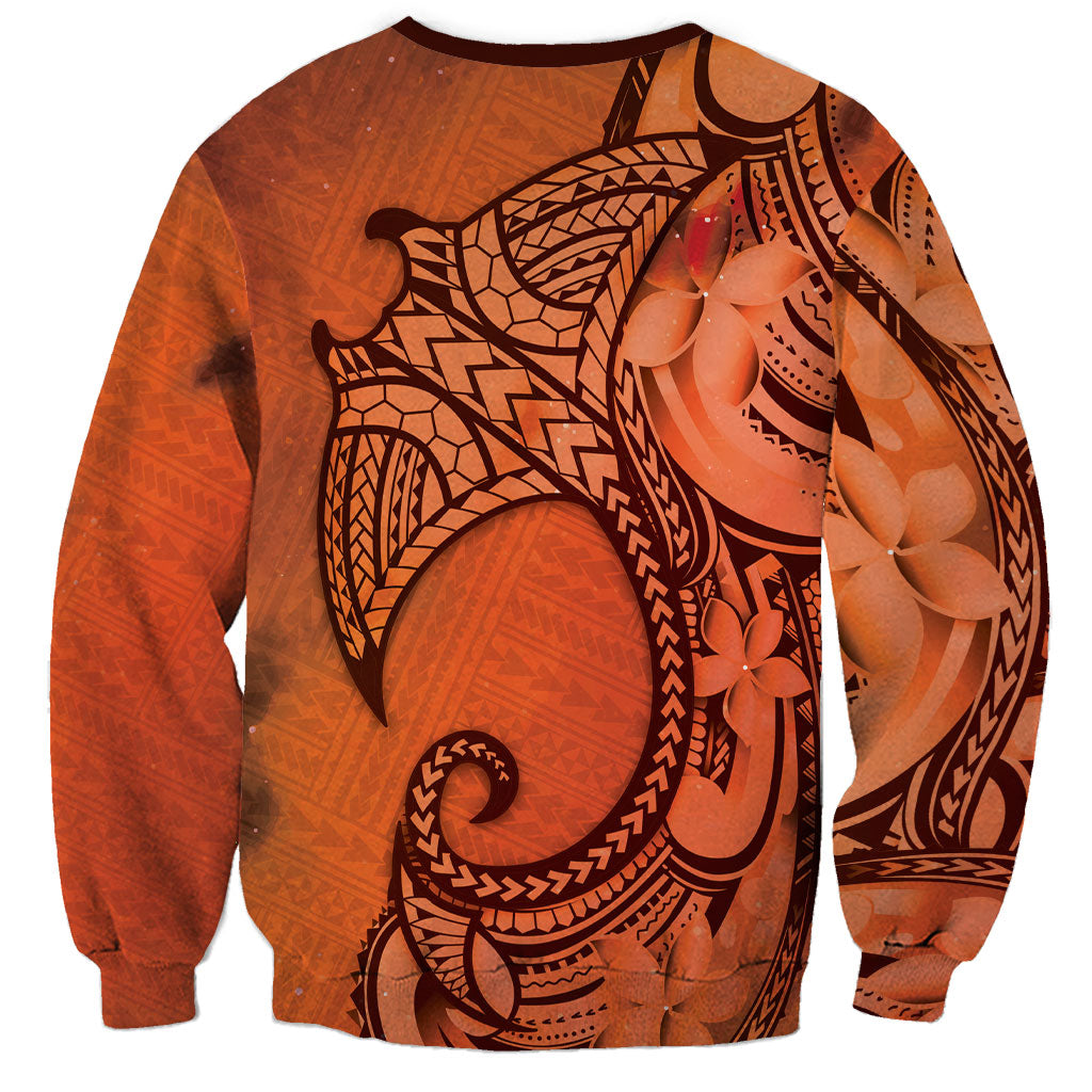 Polynesia Manta Ray Tattoo Sweatshirt Tropical Plumeria Orange Polynesian Pattern LT14 - Polynesian Pride