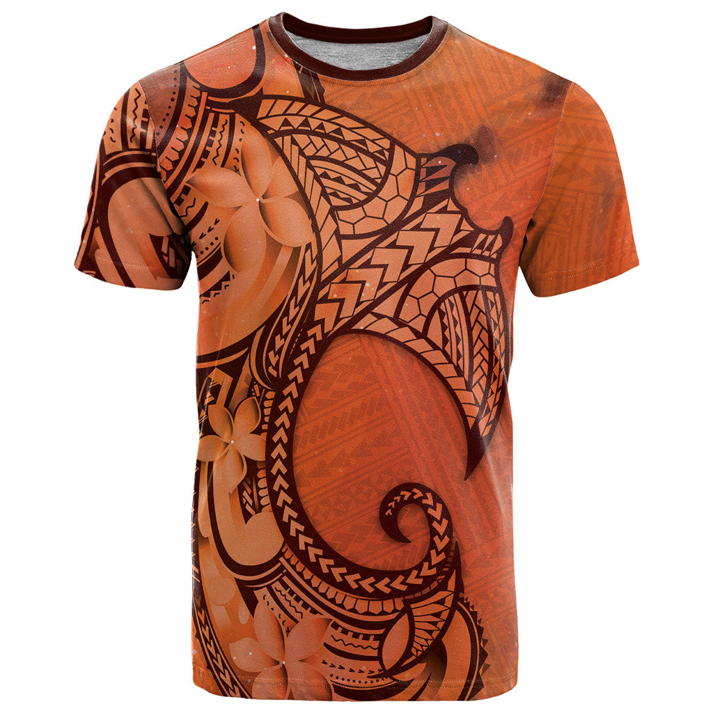 Polynesia Manta Ray Tattoo T Shirt Tropical Plumeria Orange Polynesian Pattern
