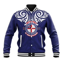New Zealand United Tribes Te Kara Baseball Jacket He Whakaputanga Maori Pattern LT14 Unisex Blue - Polynesian Pride