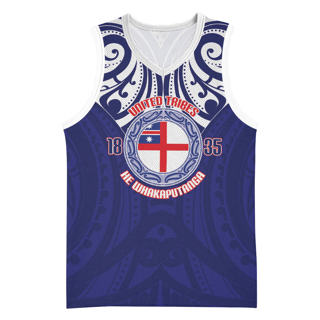 New Zealand United Tribes Te Kara Basketball Jersey He Whakaputanga Maori Pattern LT14 Unisex Blue - Polynesian Pride