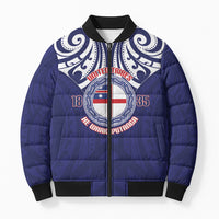 New Zealand United Tribes Te Kara Bomber Puffer Jacket He Whakaputanga Maori Pattern LT14 Unisex Blue - Polynesian Pride