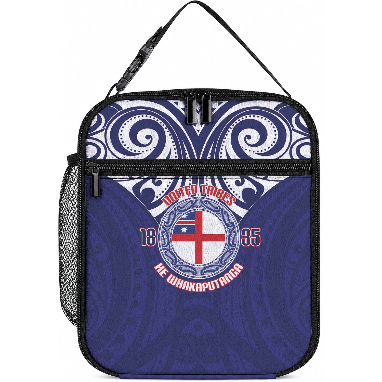 New Zealand United Tribes Te Kara Lunch Bag He Whakaputanga Maori Pattern LT14 10.2 × 8.3 × 4.3 inch Blue - Polynesian Pride
