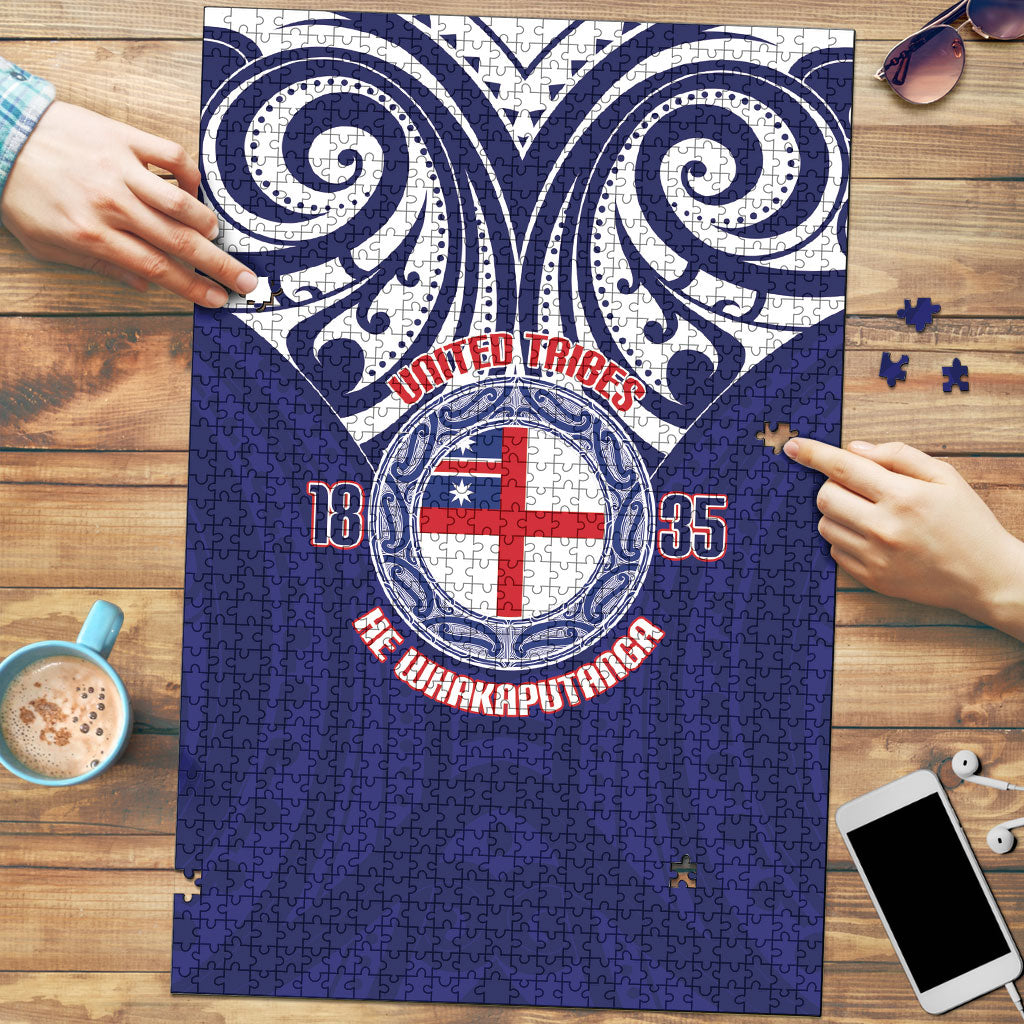 New Zealand United Tribes Te Kara Puzzle He Whakaputanga Maori Pattern LT14 Blue - Polynesian Pride