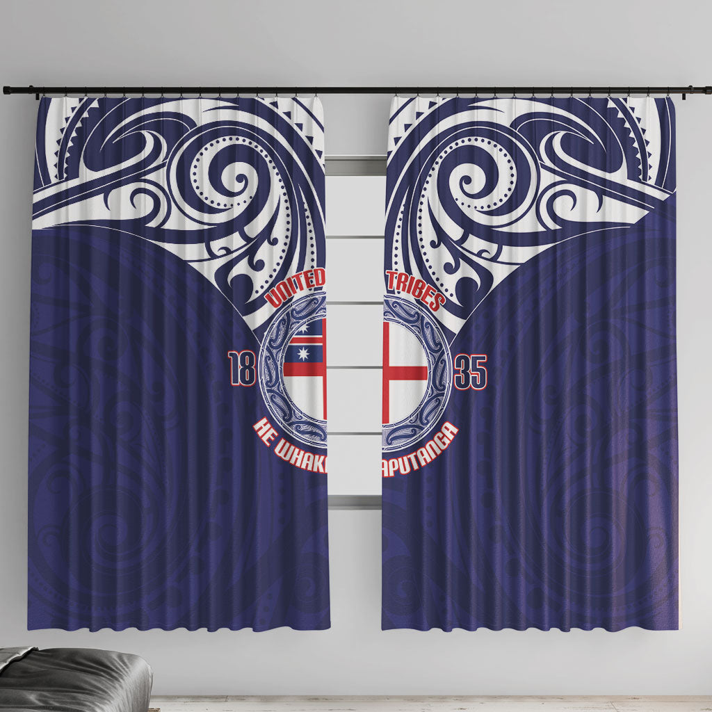New Zealand United Tribes Te Kara Window Curtain He Whakaputanga Maori Pattern LT14 With Hooks Blue - Polynesian Pride