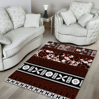 Bula Fiji Area Rug Fijian Tapa Masi With Hibiscus Flowers LT14 - Polynesian Pride