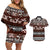 Bula Fiji Couples Matching Off Shoulder Short Dress and Hawaiian Shirt Fijian Tapa Masi With Hibiscus Flowers LT14 Brown - Polynesian Pride