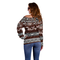 Bula Fiji Off Shoulder Sweater Fijian Tapa Masi With Hibiscus Flowers LT14 - Polynesian Pride