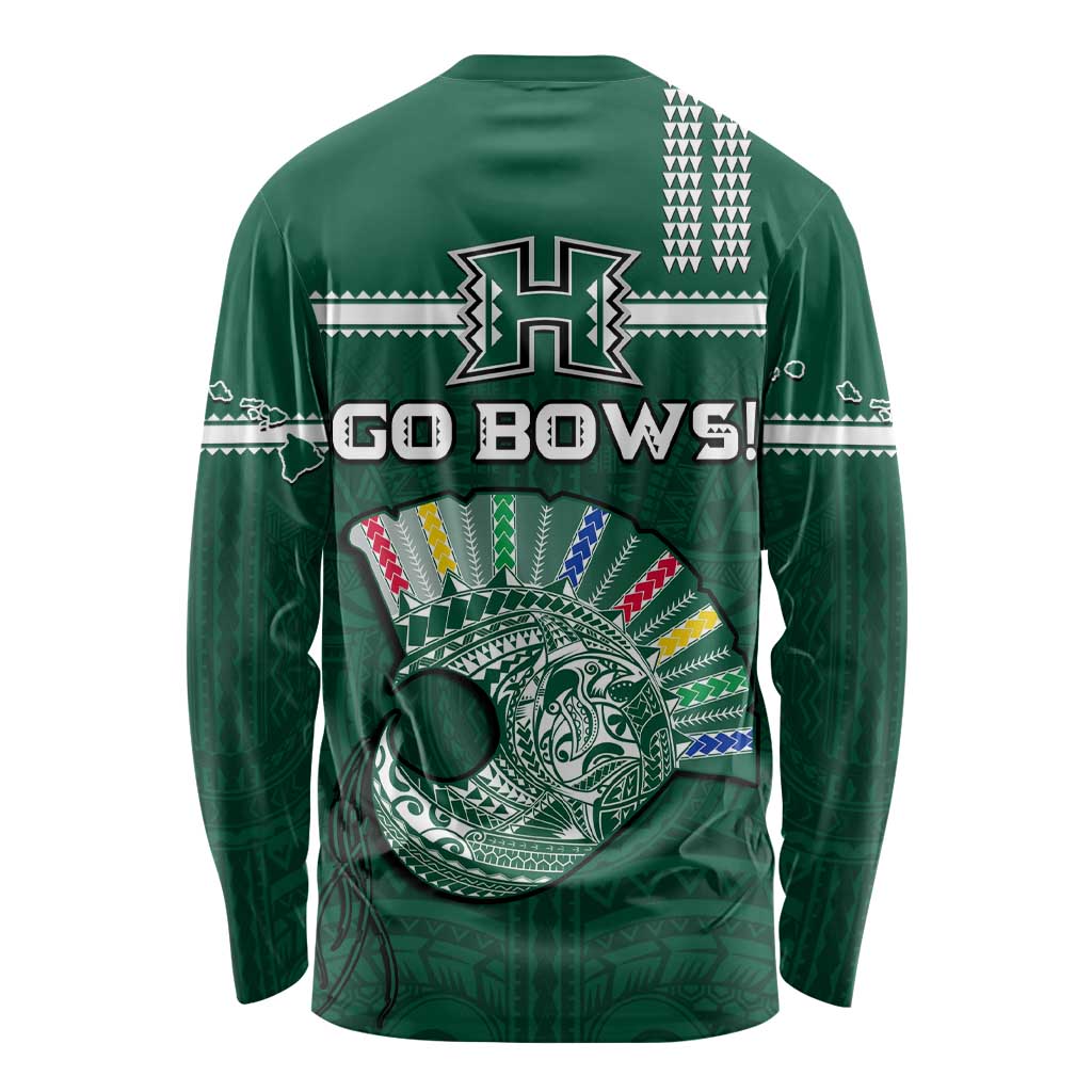 Hawaii Football Long Sleeve Shirt Kakau Rainbow Warriors Helmet Go Bows LT14 - Polynesian Pride