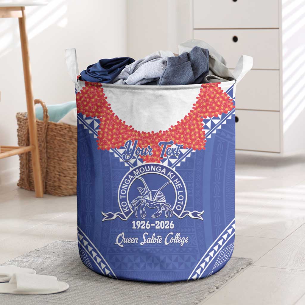 Queen Salote College 100 Years Personalized Laundry Basket Tonga QSC Heilala Lei Blue Ngatu Pattern LT14 Blue - Polynesian Pride