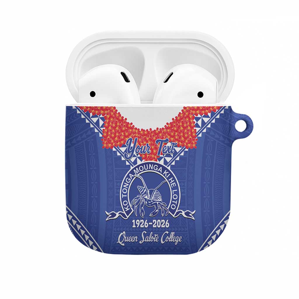 Queen Salote College 100 Years Personalized AirPods Case Tonga QSC Heilala Lei Blue Ngatu Pattern LT14 Blue - Polynesian Pride
