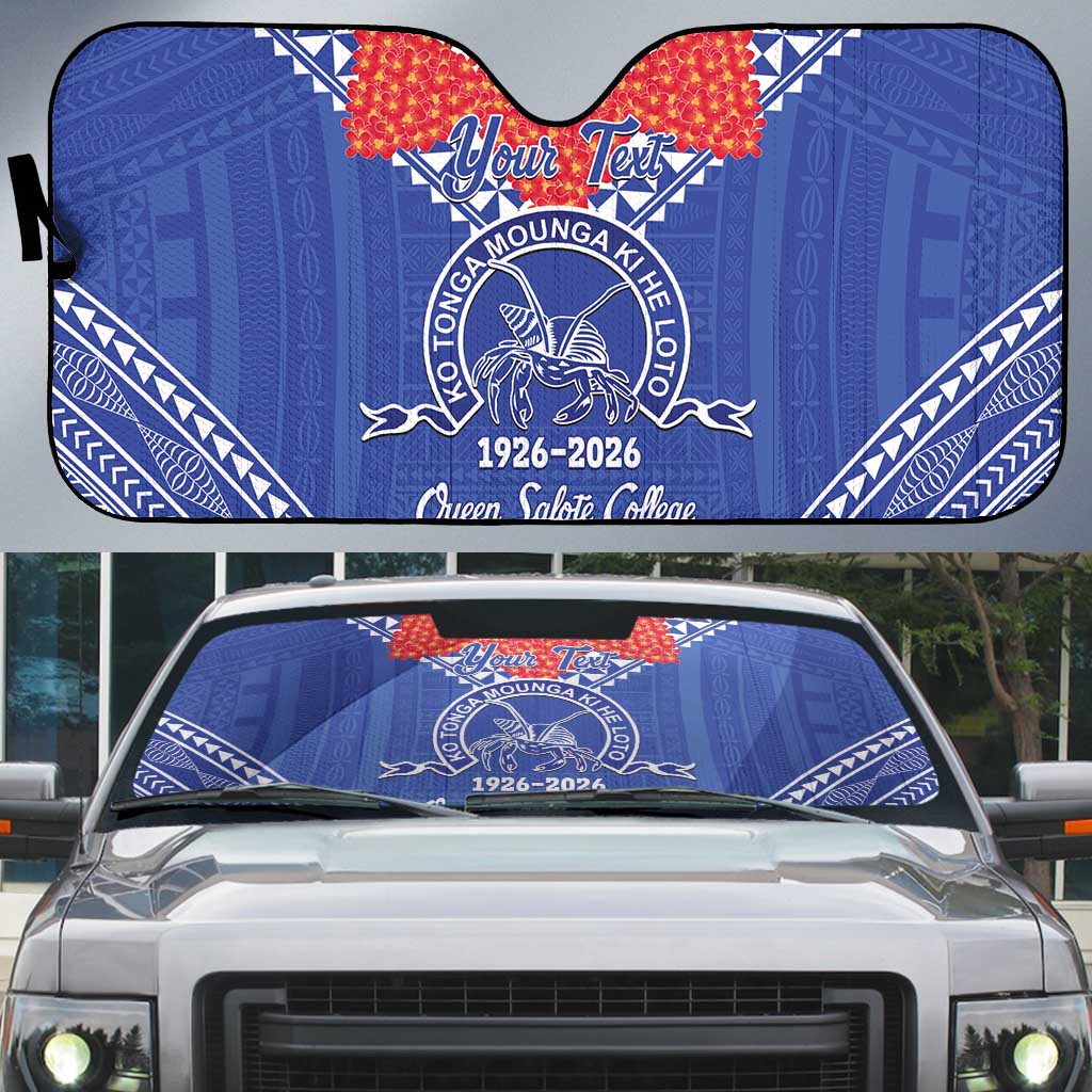 Queen Salote College 100 Years Personalized Auto Sun Shade Tonga QSC Heilala Lei Blue Ngatu Pattern LT14 Blue - Polynesian Pride