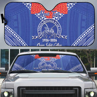 Queen Salote College 100 Years Personalized Auto Sun Shade Tonga QSC Heilala Lei Blue Ngatu Pattern LT14 Blue - Polynesian Pride