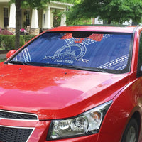 Queen Salote College 100 Years Personalized Auto Sun Shade Tonga QSC Heilala Lei Blue Ngatu Pattern LT14 - Polynesian Pride