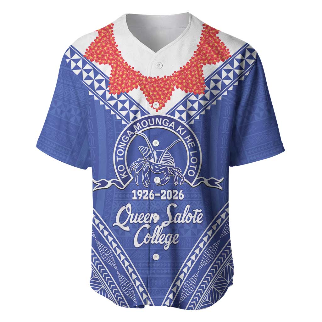 Queen Salote College 100 Years Personalized Baseball Jersey Tonga QSC Heilala Lei Blue Ngatu Pattern LT14 Blue - Polynesian Pride